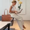Waterproof Leather Laptop Tote Bag – 15.6 Inch Business Work Bag for Women