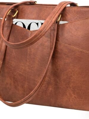 Waterproof Leather Laptop Tote Bag – 15.6 Inch Business Work Bag for Women