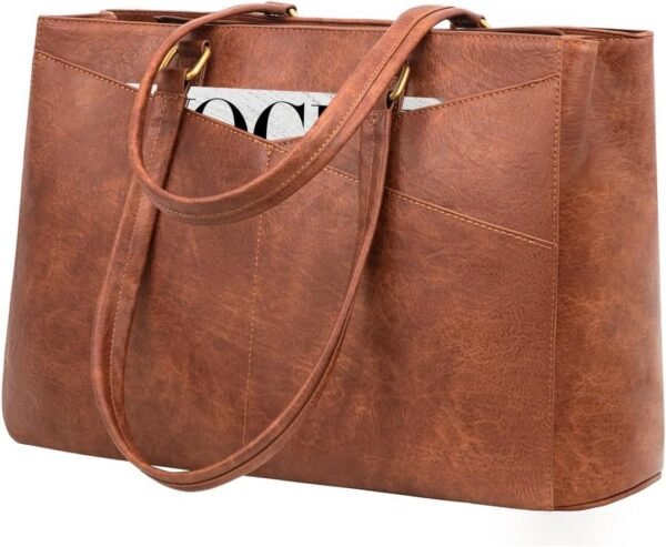Waterproof Leather Laptop Tote Bag – 15.6 Inch Business Work Bag for Women